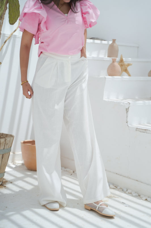 Pleated Palazzo Trousers - Offwhite