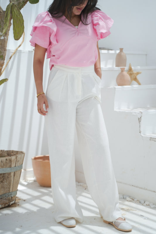 Pleated Palazzo Trousers - Offwhite