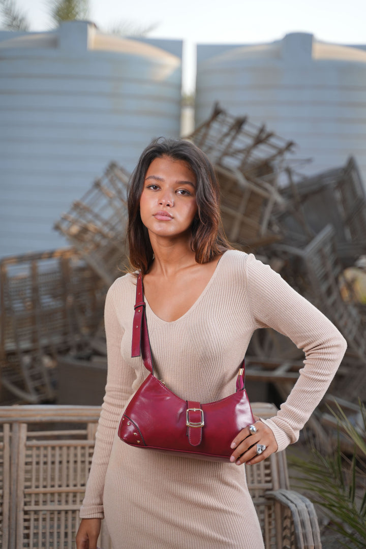 The Siena Buckle Shoulder Bag | Burgundy