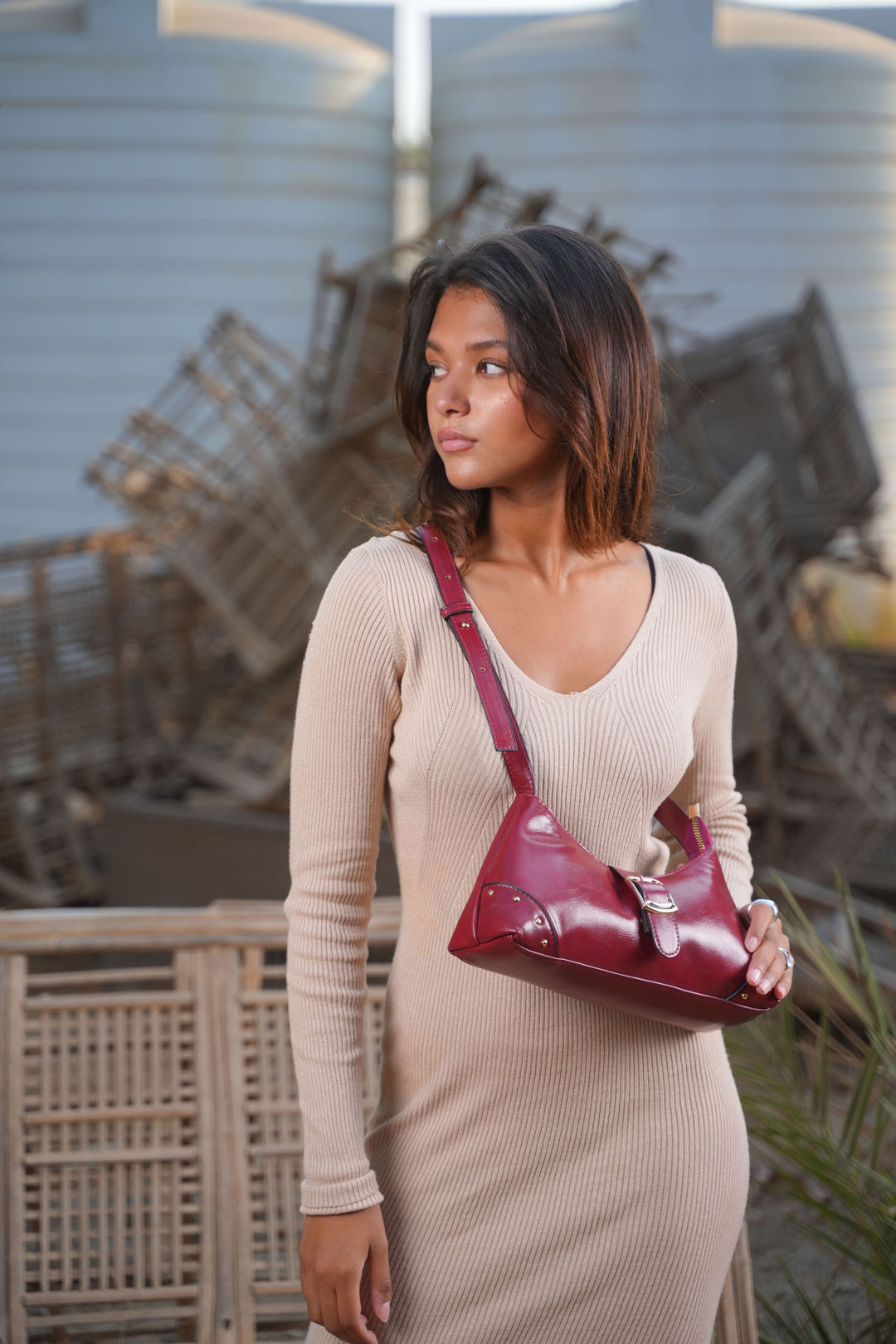 The Siena Buckle Shoulder Bag | Burgundy