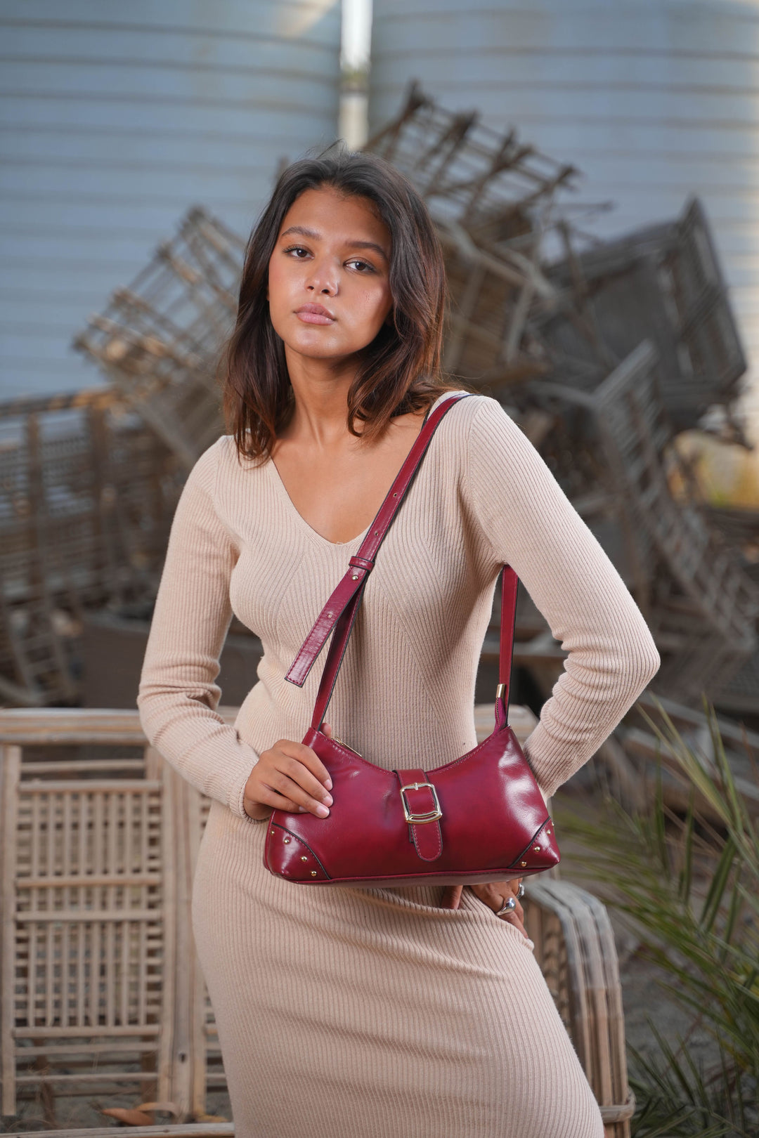 The Siena Buckle Shoulder Bag | Burgundy