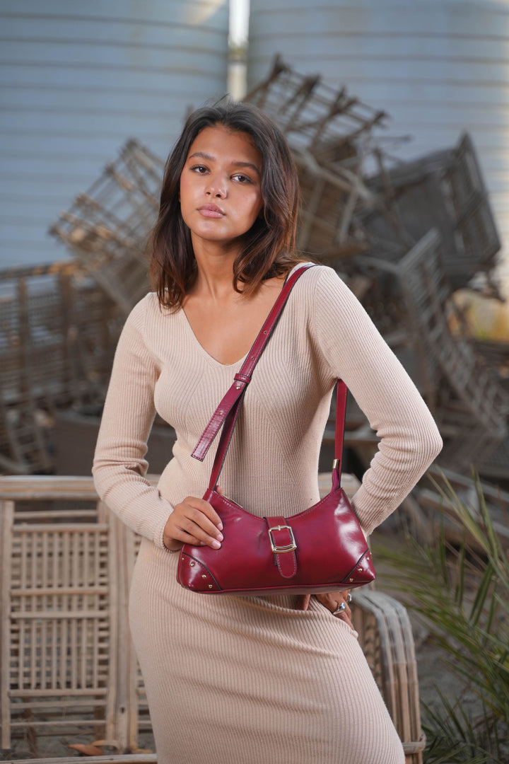 The Siena Buckle Shoulder Bag | Burgundy
