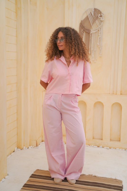 Pleated Palazzo Trousers - Pink