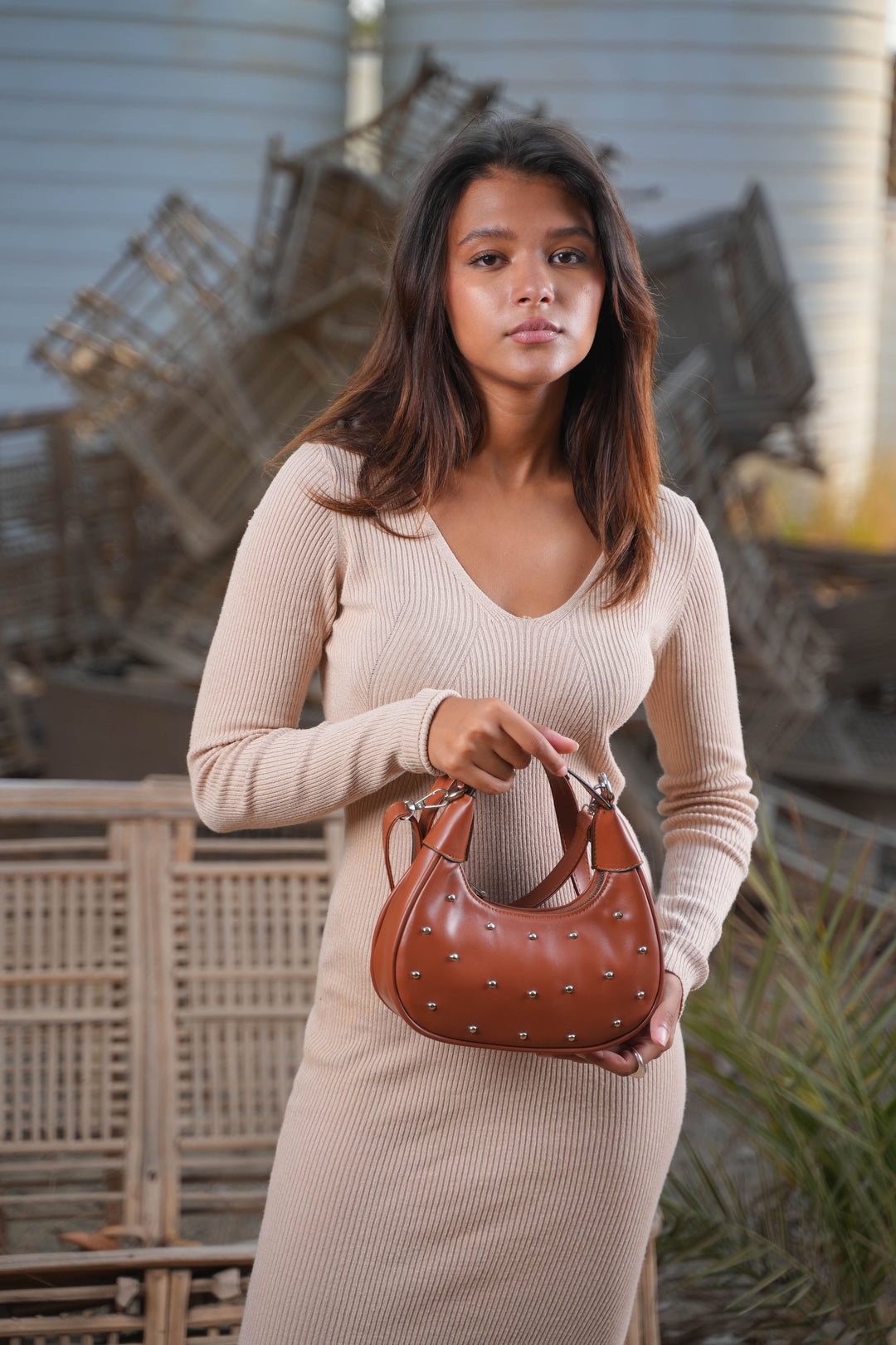 The Ivory Nova Studded Shoulder Bag | Havane