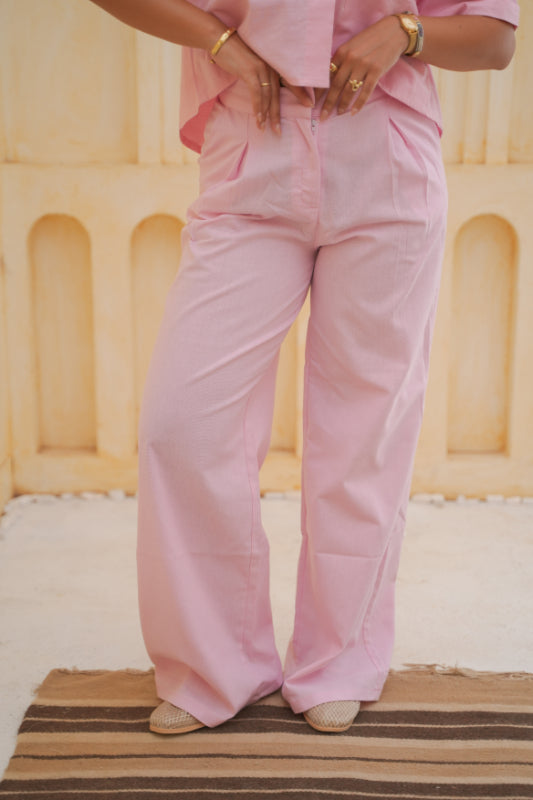 Pleated Palazzo Trousers - Pink