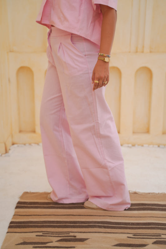 Pleated Palazzo Trousers - Pink