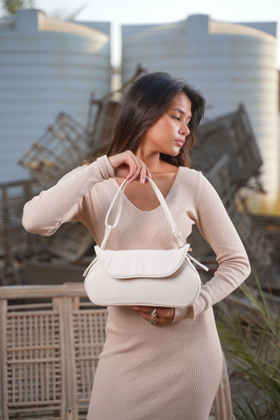The Luna Classic Flap Shoulder Bag | Beige