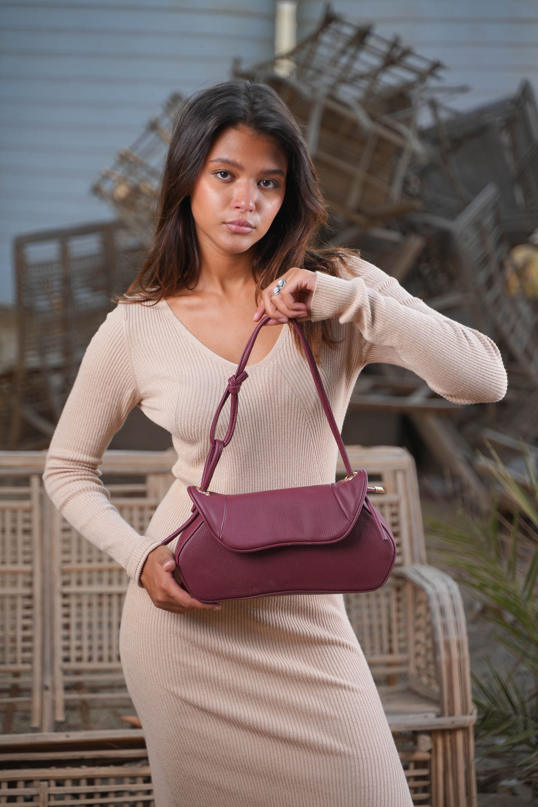 The Luna Classic Flap Shoulder Bag | Burgundy