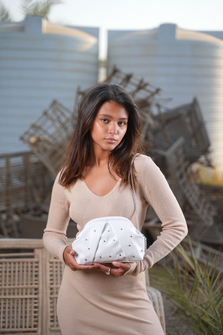 The Nova Ruched Clutch | White