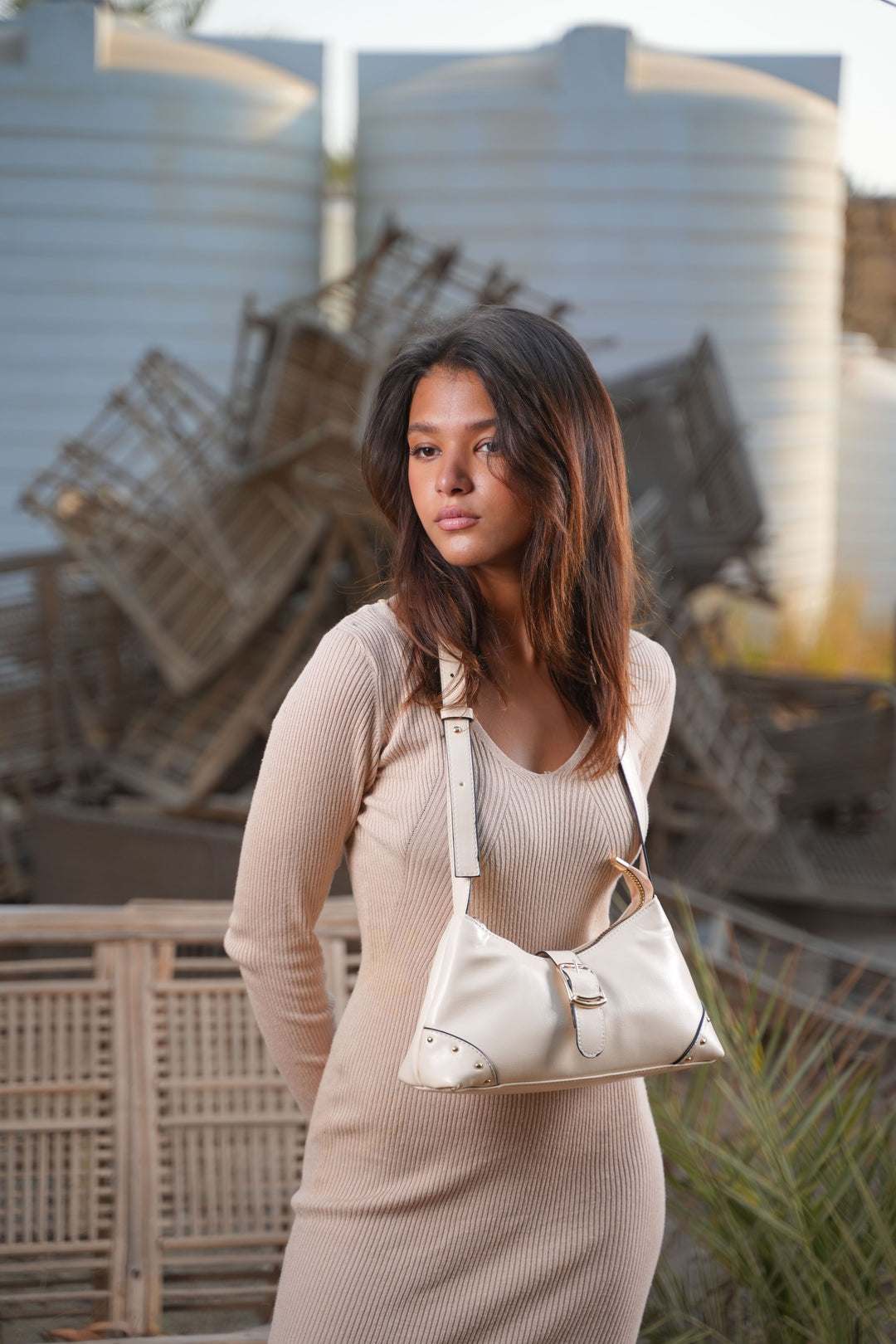 The Siena Buckle Shoulder Bag | Beige