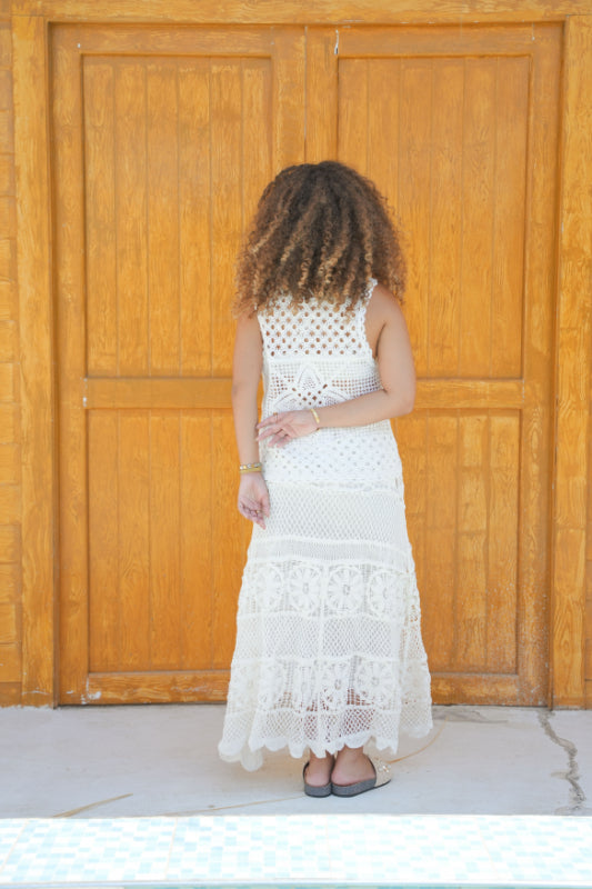 The "Dahlia" Pointelle Maxi Skirt - White