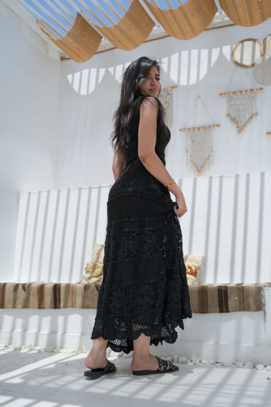 The "Dahlia" Pointelle Maxi Skirt - Black