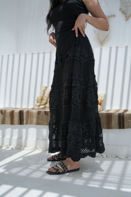 The "Dahlia" Pointelle Maxi Skirt - Black