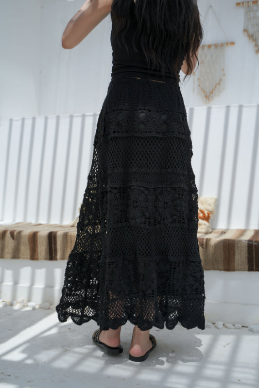 The "Dahlia" Pointelle Maxi Skirt - Black