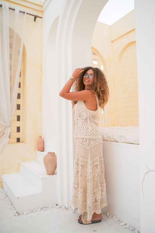 The "Dahlia" Pointelle Maxi Skirt - Beige