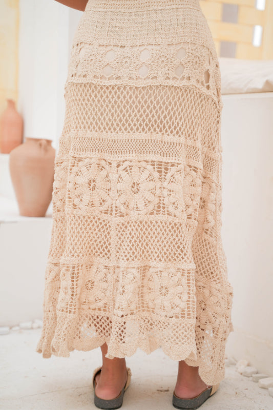 The "Dahlia" Pointelle Maxi Skirt - Beige