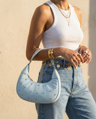 The Ivory Nova Studded Shoulder Bag | Powder Blue