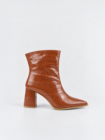 Havane croc-embossed block heel ankle boot faux leather – side view