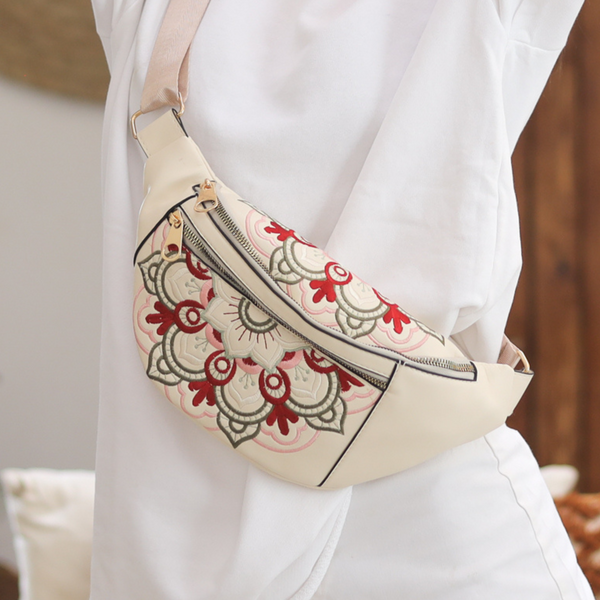 Waist Bag Beige Round Roses