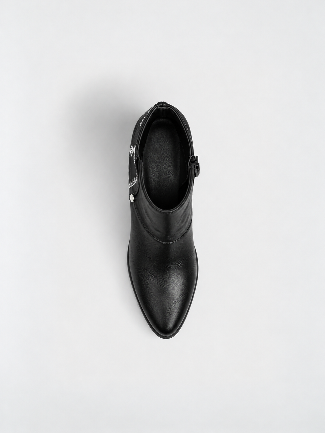 Black embroidered panel ankle boot faux leather – top view