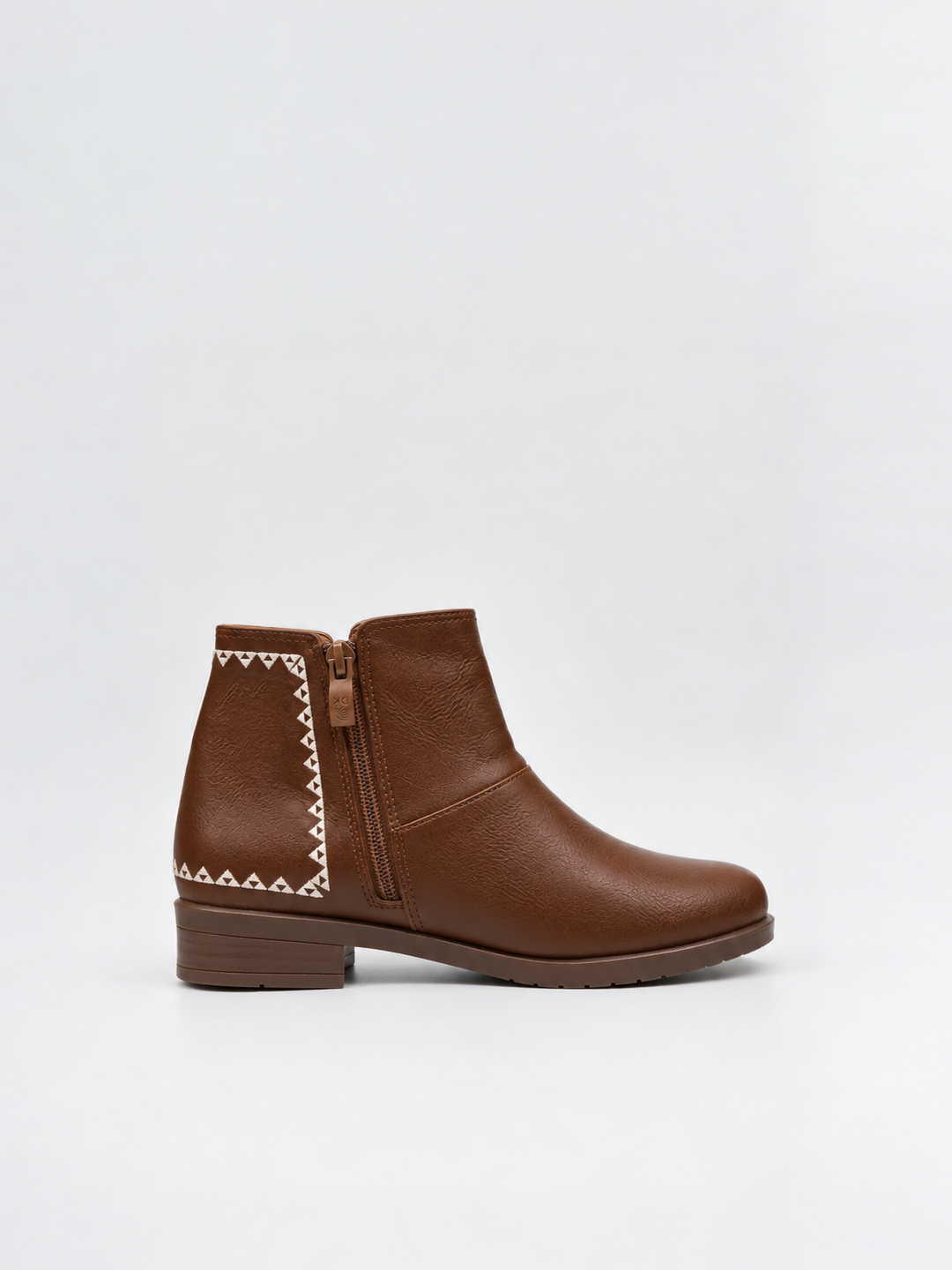 Havane embroidered panel ankle boot faux leather – inner side view showing the zip