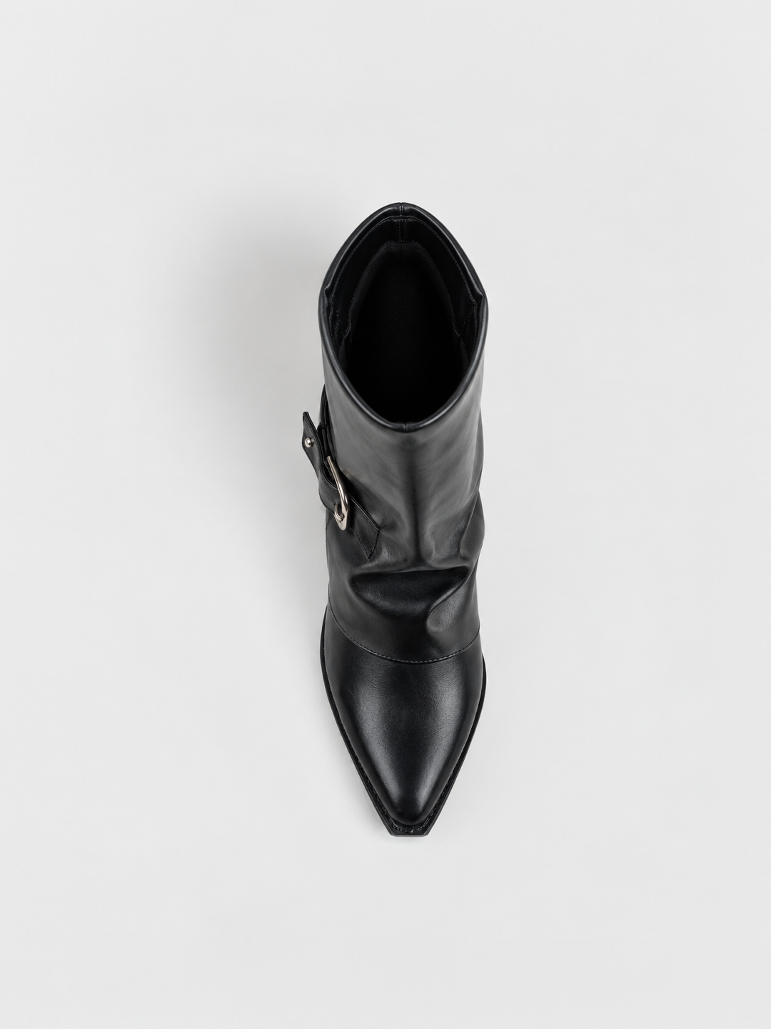 Black fold-over buckle ankle boot faux leather – top view