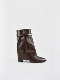 Fold-Over Gold Bar Ankle Boot Faux Leather – Brown