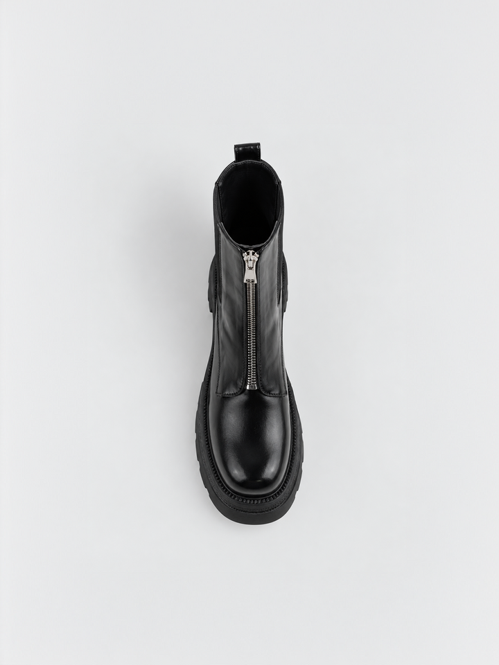 Black front-zip platform chelsea boot faux leather – top view