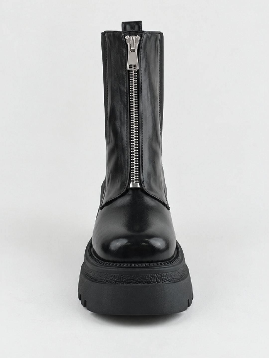 Black front-zip platform chelsea boot faux leather – front view showing the zip