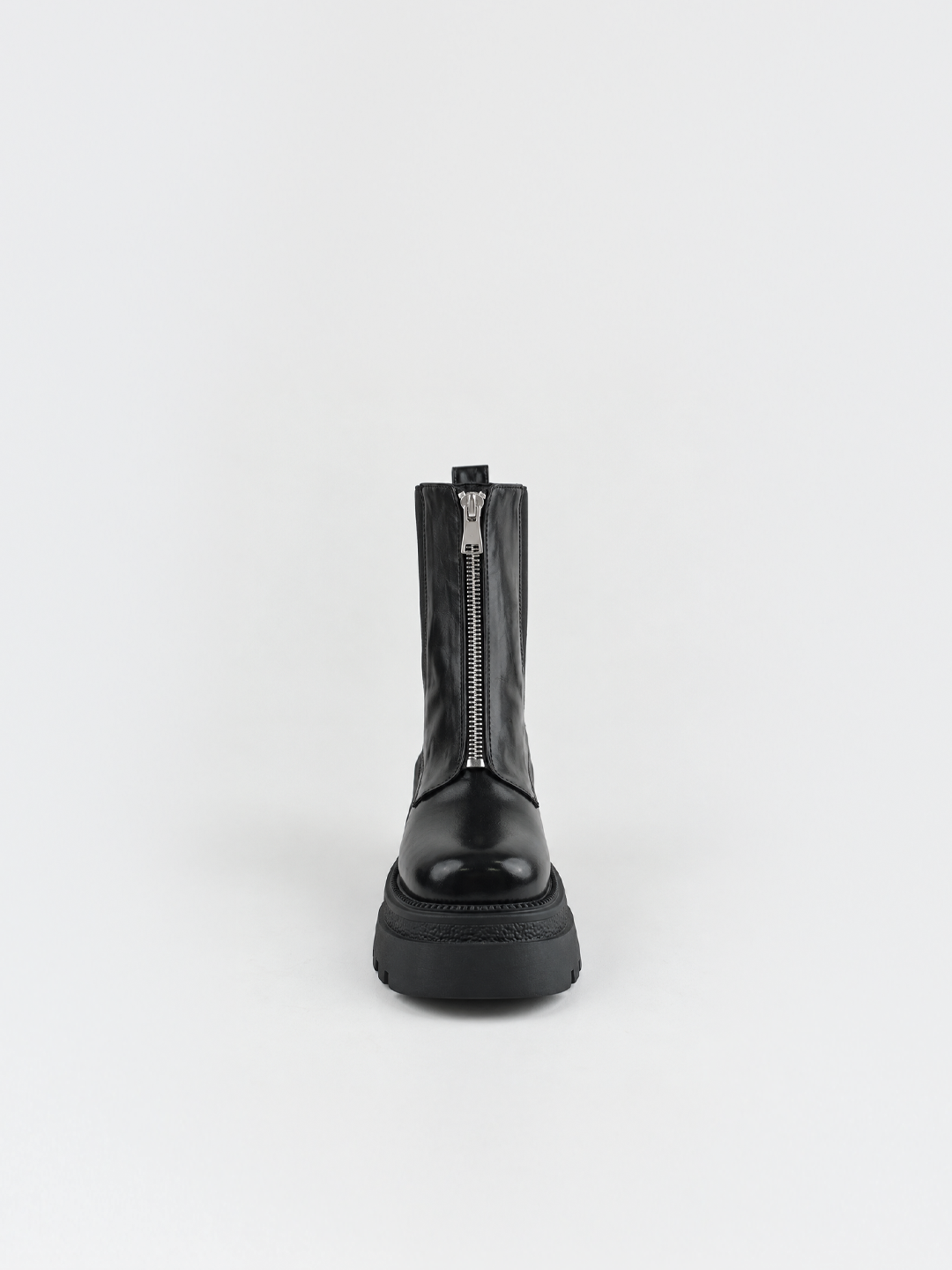 Black front-zip platform chelsea boot faux leather – back view