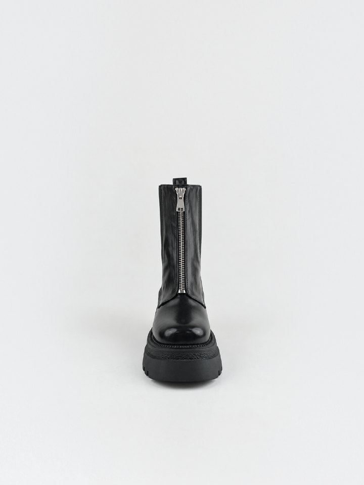 Black front-zip platform chelsea boot faux leather – back view