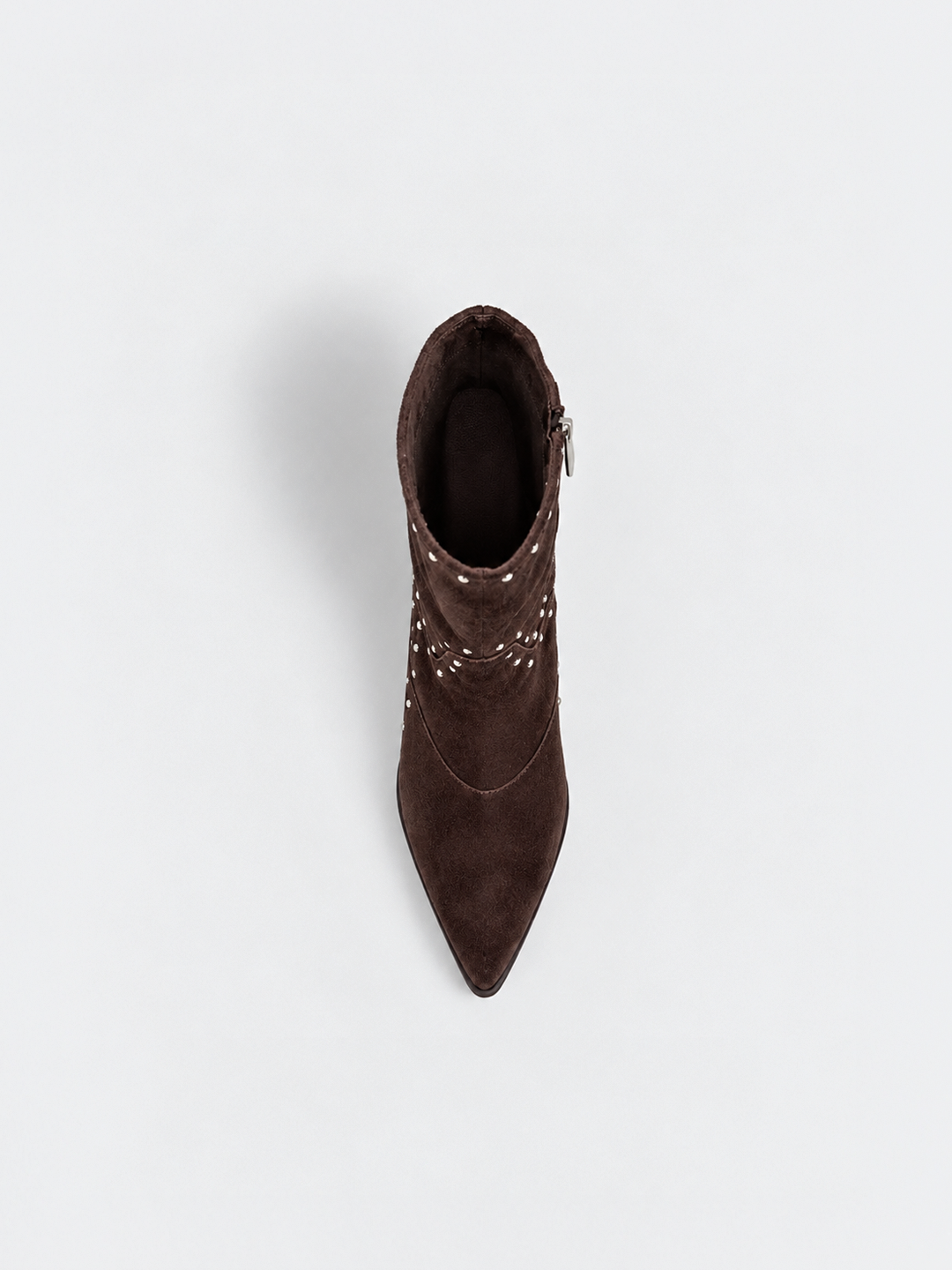 Brown harlow heel ankle boot faux suede – top view