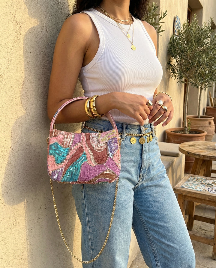 Aurora Beaded Mini Bag – Pink Swirl