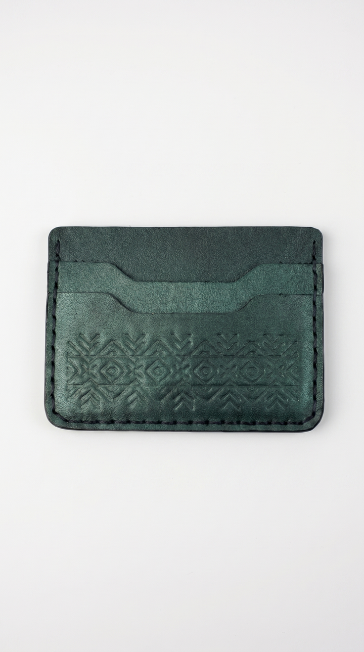 Engraving Cardholder– Handmade Genuine Leather - Green