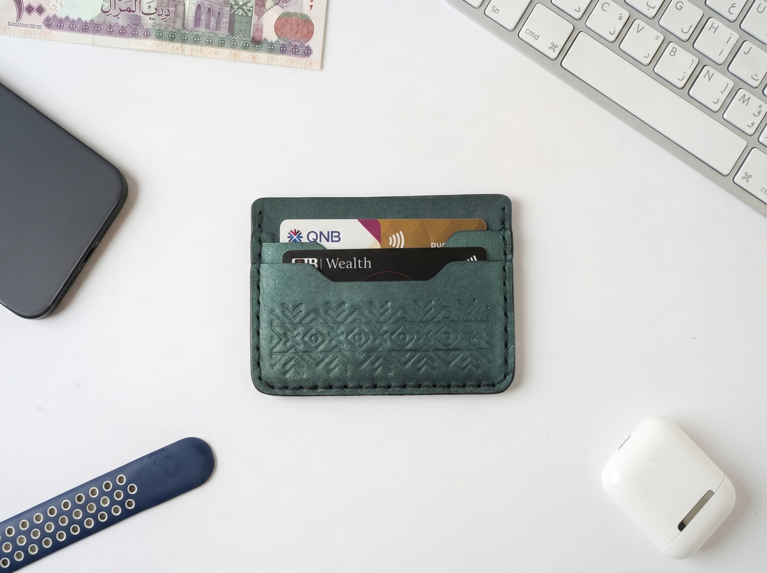 Engraving Cardholder– Handmade Genuine Leather - Green