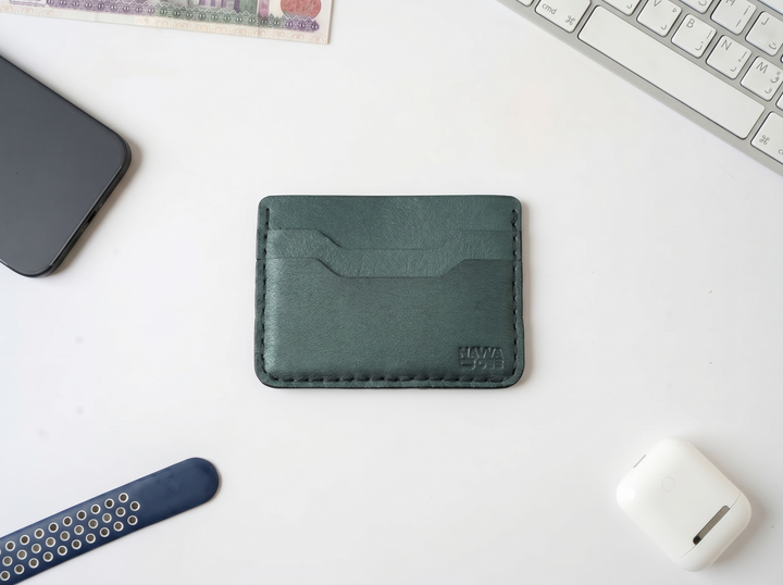 Engraving Cardholder– Handmade Genuine Leather - Green