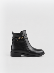 Horsebit Strap Ankle Boot Faux Leather – Black