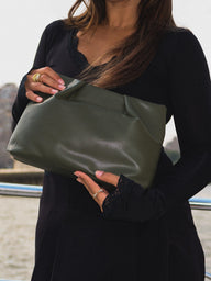 Ruched Pouch Clutch Faux Leather – Olive