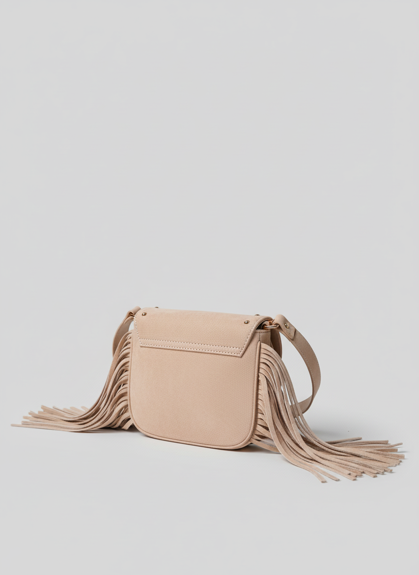 Crimson Fringe Suede Shoulder Bag - Beige