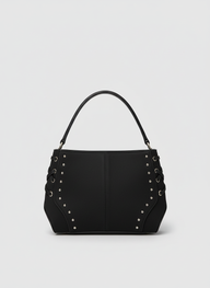 Lace-Up Handle Suede Handbag - Black