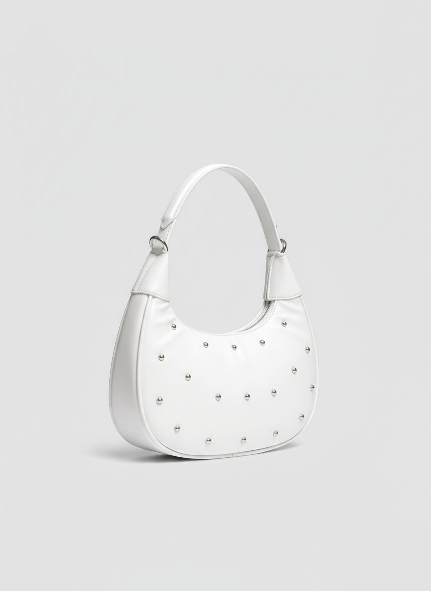 The Ivory Nova Studded Shoulder Bag | White
