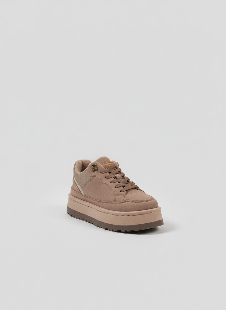 Suede Shearling-Lined Platform Sneakers - Taupe