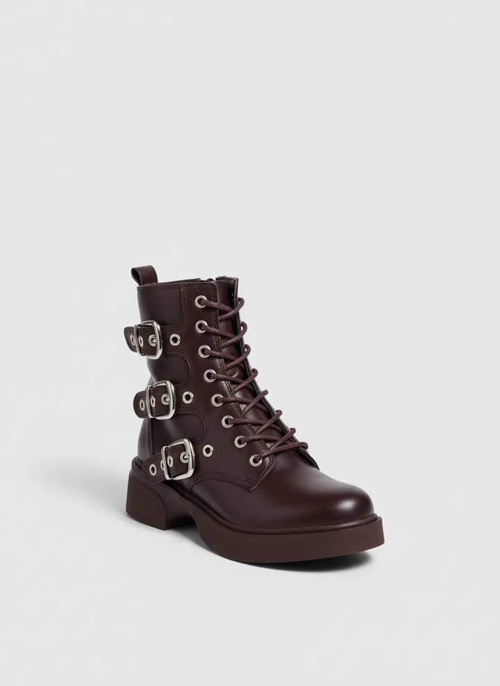 Midnight Rebel Buckled Combat Boots | Brown
