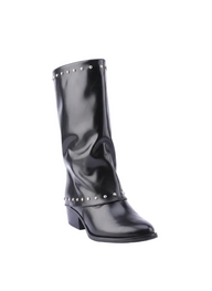 Faux Leather Studded Mid-Calf Slouch Boots |  Black