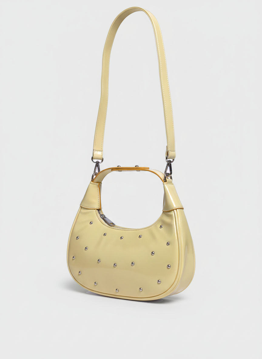 The Ivory Nova Studded Shoulder Bag | light pastel yellow