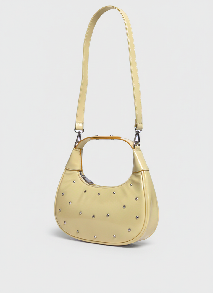 The Ivory Nova Studded Shoulder Bag | light pastel yellow