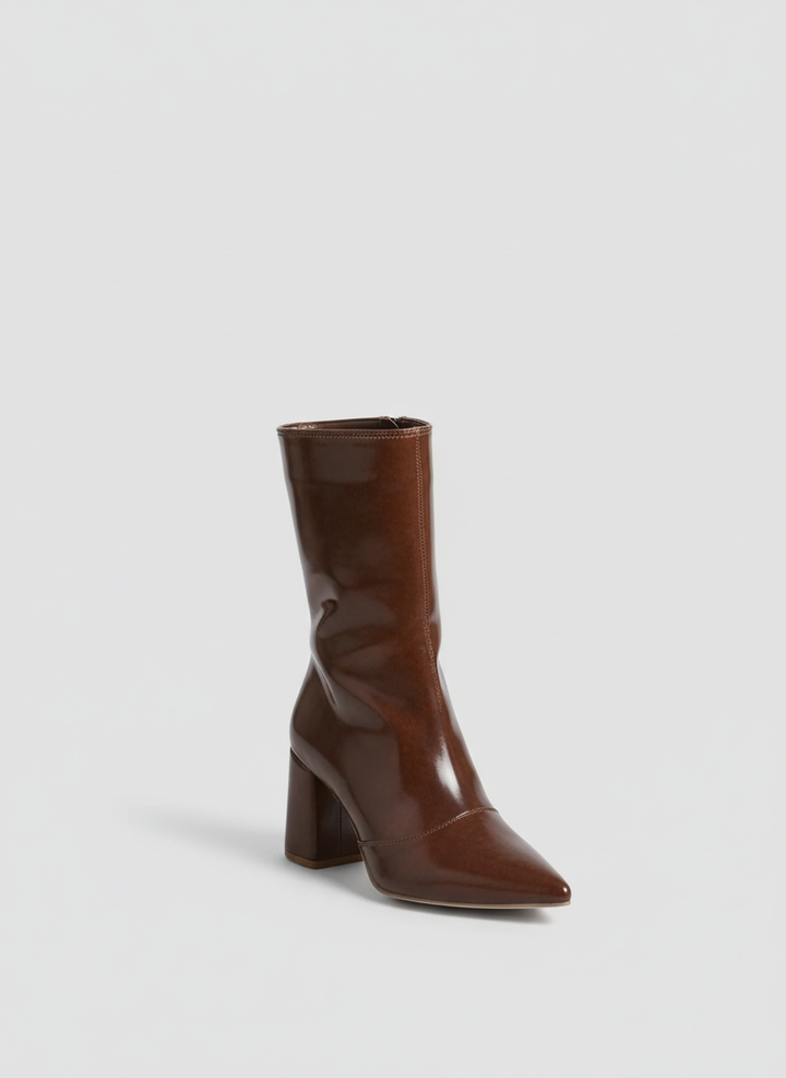 Siren Square Block Boot | Brown Glossy