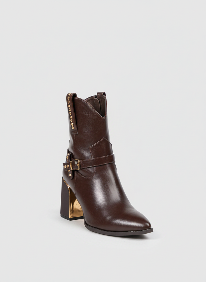 Havana Gold Heel Leather Boots | Brown