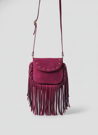 Crimson Fringe Suede Shoulder Bag - Burgundy