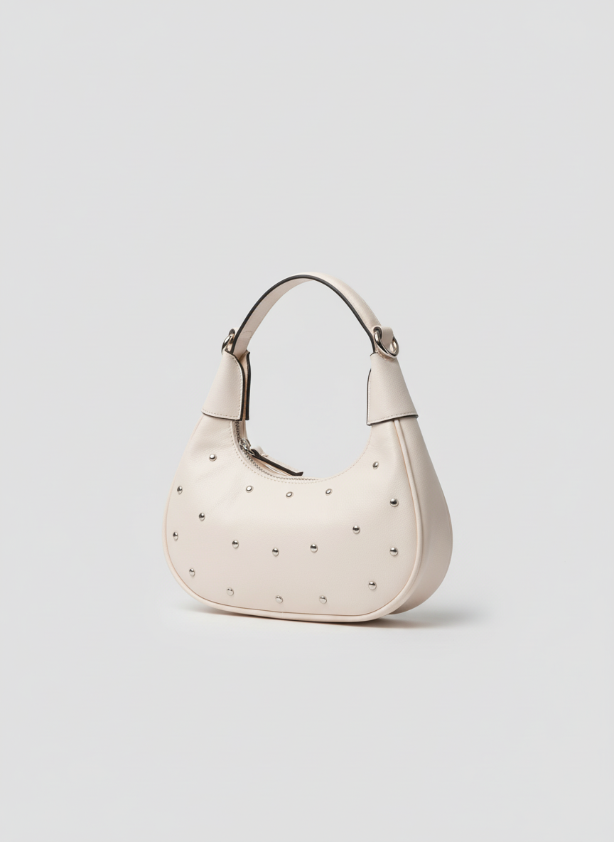 The Ivory Nova Studded Shoulder Bag | Beige